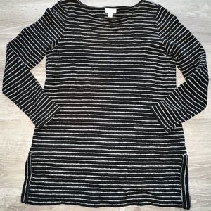 J. Jill Black and White Striped Long Sleeve Top